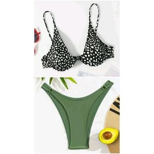 NWOT 2 Piece Bikini Dalmatian Print Army Green Bottoms